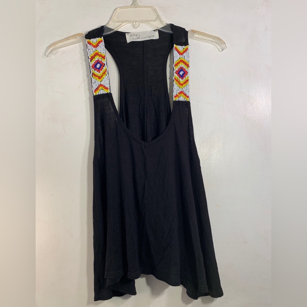Vintage Havana Esti 1954 Aztec Beaded Racer Back Tank Top, Size: S, Color: Black